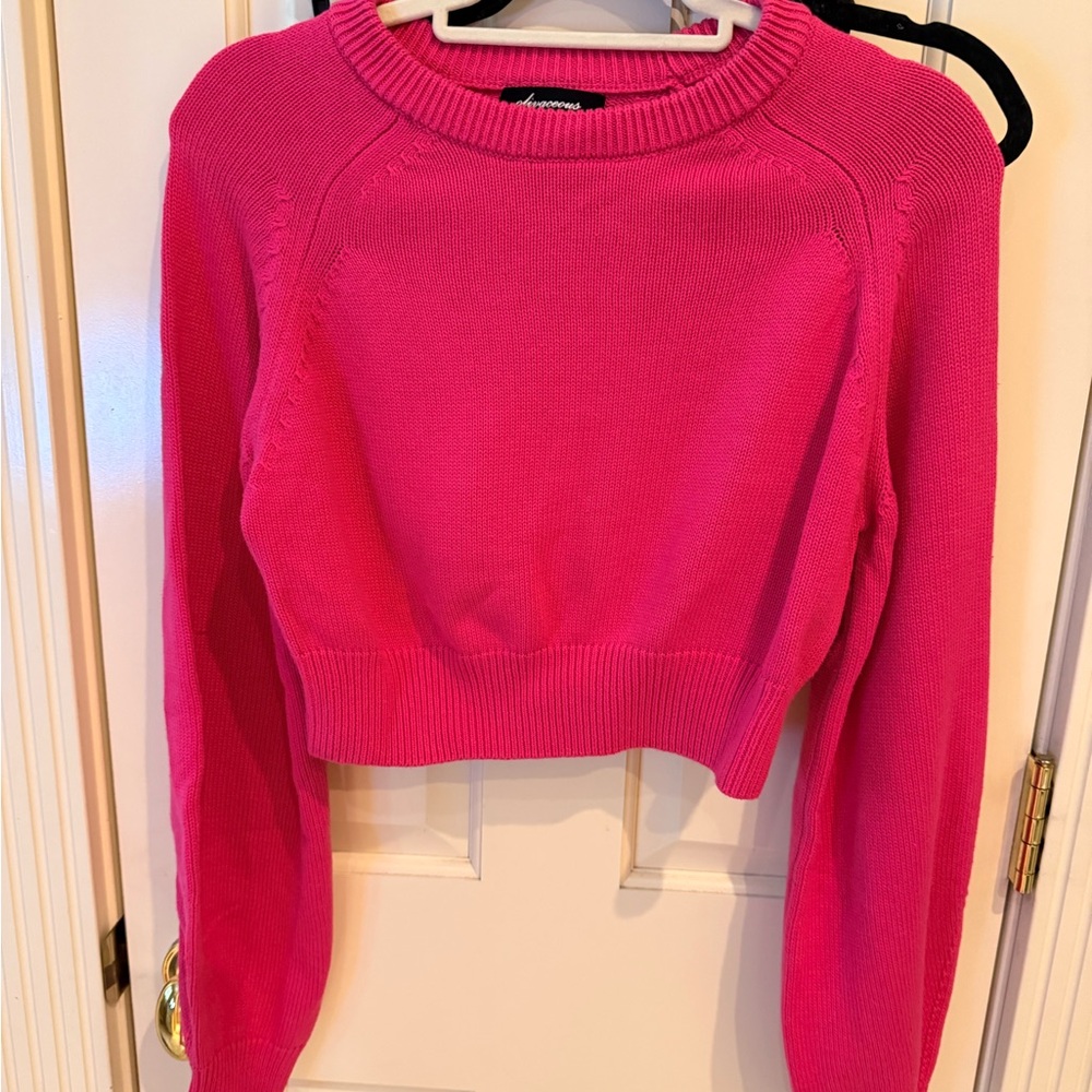 Women's Hot Pink Crewneck Knit Sweater - Olivaceous